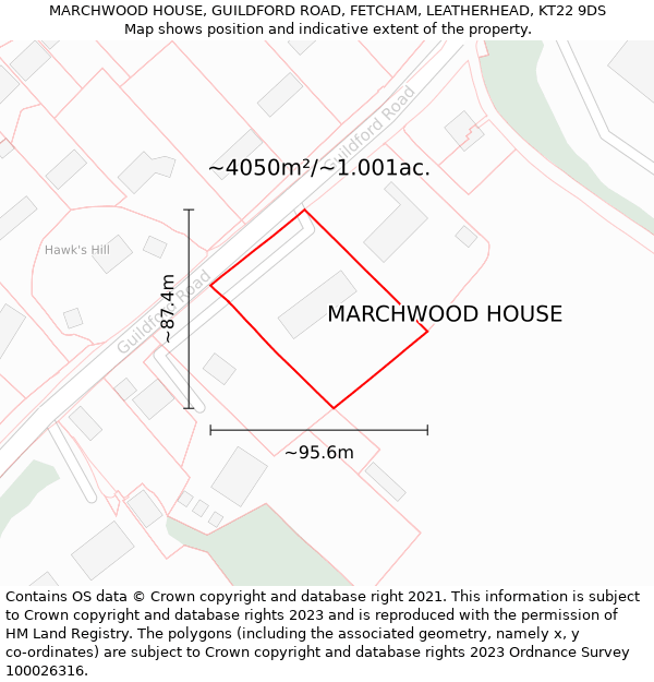 MARCHWOOD HOUSE, GUILDFORD ROAD, FETCHAM, LEATHERHEAD, KT22 9DS: Plot and title map