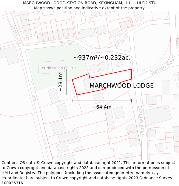 MARCHWOOD LODGE, STATION ROAD, KEYINGHAM, HULL, HU12 9TU: Plot and title map