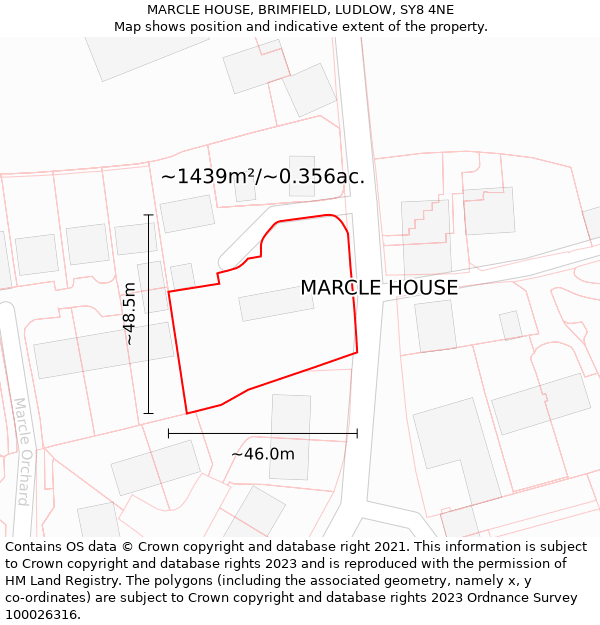 MARCLE HOUSE, BRIMFIELD, LUDLOW, SY8 4NE: Plot and title map