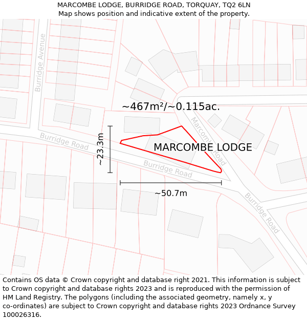 MARCOMBE LODGE, BURRIDGE ROAD, TORQUAY, TQ2 6LN: Plot and title map
