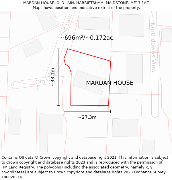 MARDAN HOUSE, OLD LAIN, HARRIETSHAM, MAIDSTONE, ME17 1AZ: Plot and title map