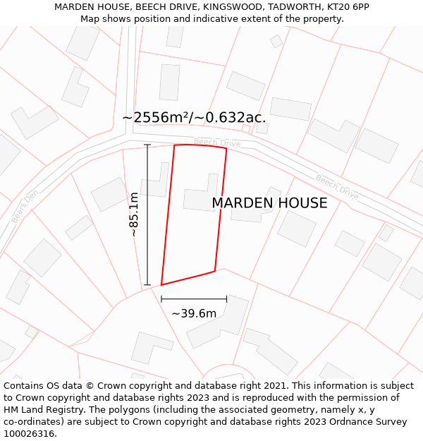 MARDEN HOUSE, BEECH DRIVE, KINGSWOOD, TADWORTH, KT20 6PP: Plot and title map