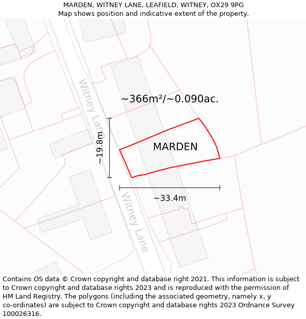 MARDEN, WITNEY LANE, LEAFIELD, WITNEY, OX29 9PG: Plot and title map