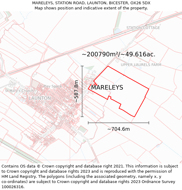 MARELEYS, STATION ROAD, LAUNTON, BICESTER, OX26 5DX: Plot and title map