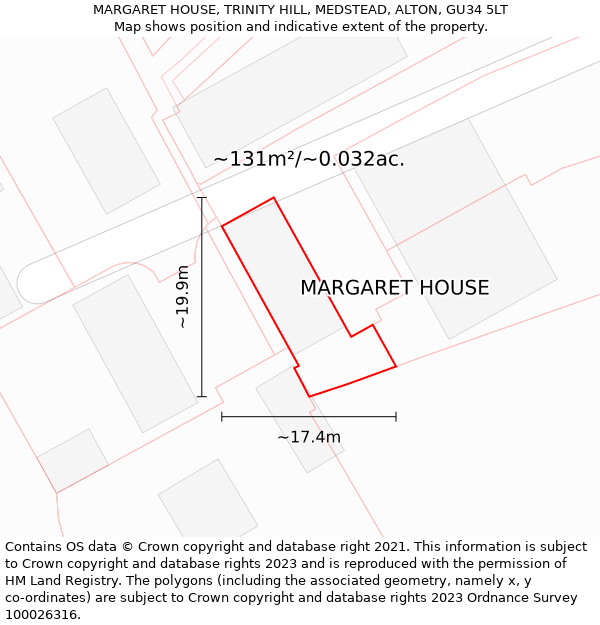 MARGARET HOUSE, TRINITY HILL, MEDSTEAD, ALTON, GU34 5LT: Plot and title map