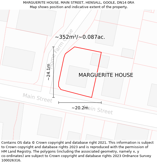 MARGUERITE HOUSE, MAIN STREET, HENSALL, GOOLE, DN14 0RA: Plot and title map