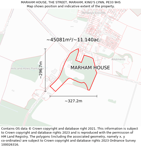 MARHAM HOUSE, THE STREET, MARHAM, KING'S LYNN, PE33 9HS: Plot and title map