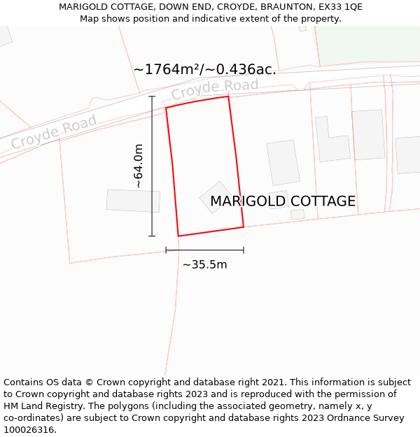 MARIGOLD COTTAGE, DOWN END, CROYDE, BRAUNTON, EX33 1QE: Plot and title map