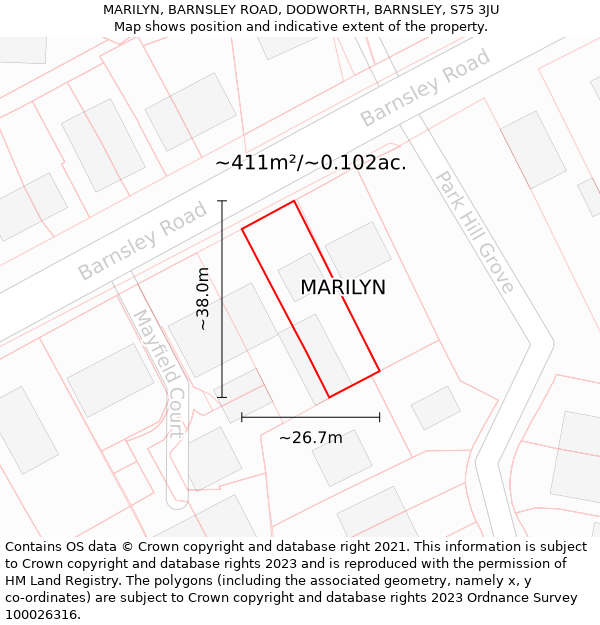 MARILYN, BARNSLEY ROAD, DODWORTH, BARNSLEY, S75 3JU: Plot and title map