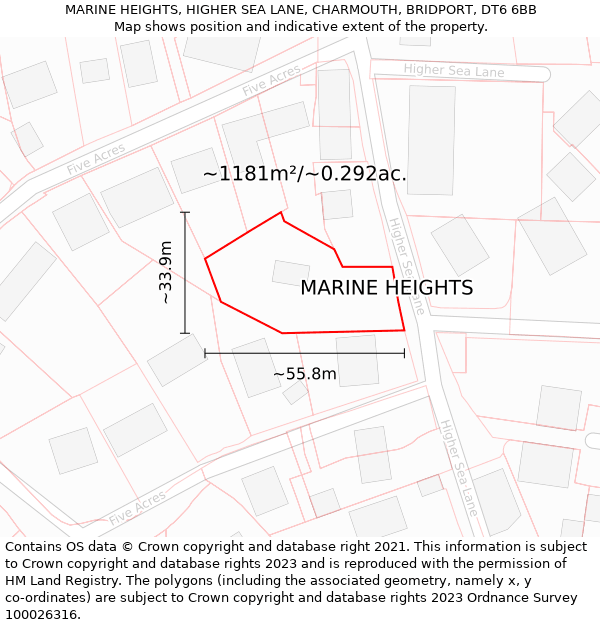 MARINE HEIGHTS, HIGHER SEA LANE, CHARMOUTH, BRIDPORT, DT6 6BB: Plot and title map