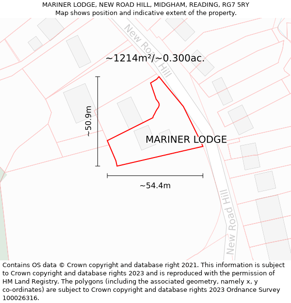 MARINER LODGE, NEW ROAD HILL, MIDGHAM, READING, RG7 5RY: Plot and title map