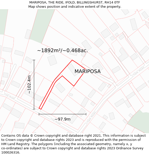 MARIPOSA, THE RIDE, IFOLD, BILLINGSHURST, RH14 0TF: Plot and title map