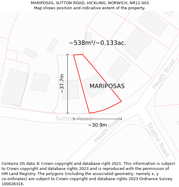 MARIPOSAS, SUTTON ROAD, HICKLING, NORWICH, NR12 0AS: Plot and title map