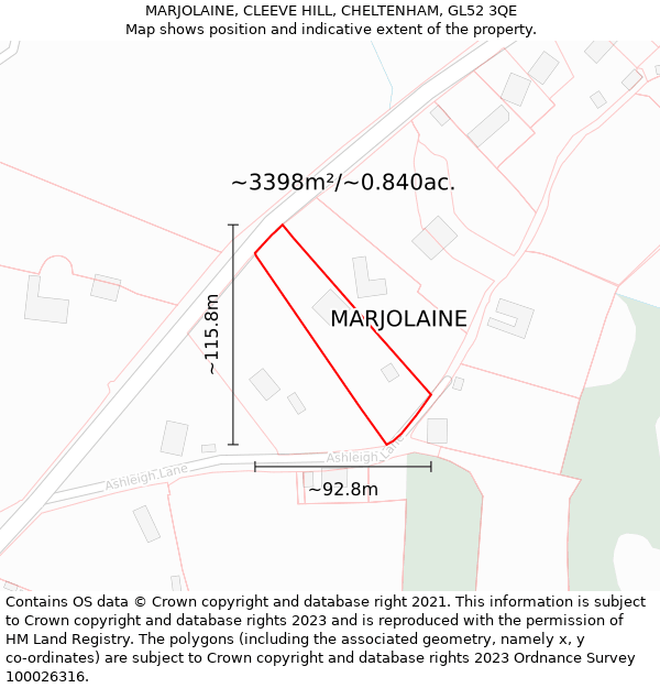 MARJOLAINE, CLEEVE HILL, CHELTENHAM, GL52 3QE: Plot and title map