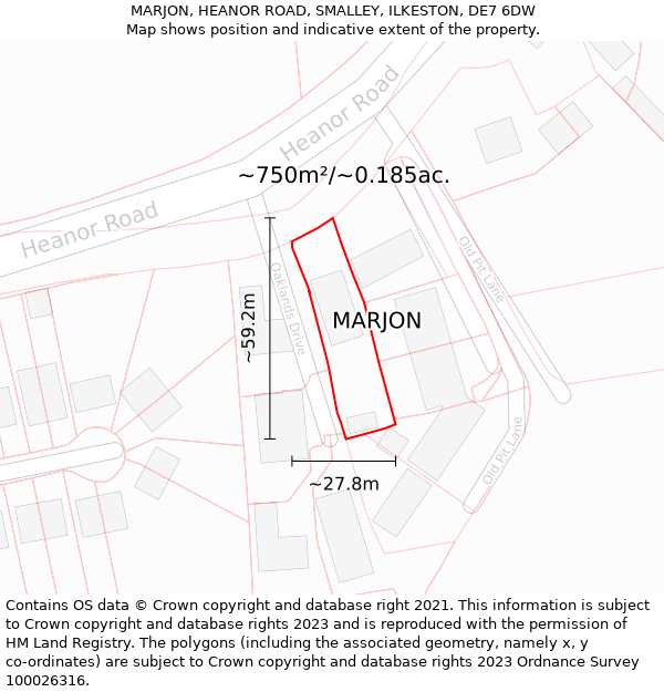 MARJON, HEANOR ROAD, SMALLEY, ILKESTON, DE7 6DW: Plot and title map
