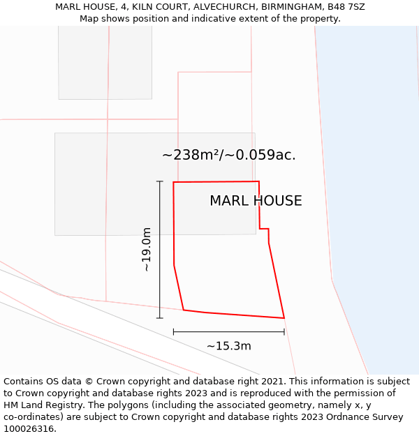 MARL HOUSE, 4, KILN COURT, ALVECHURCH, BIRMINGHAM, B48 7SZ: Plot and title map