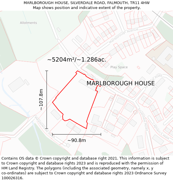 MARLBOROUGH HOUSE, SILVERDALE ROAD, FALMOUTH, TR11 4HW: Plot and title map