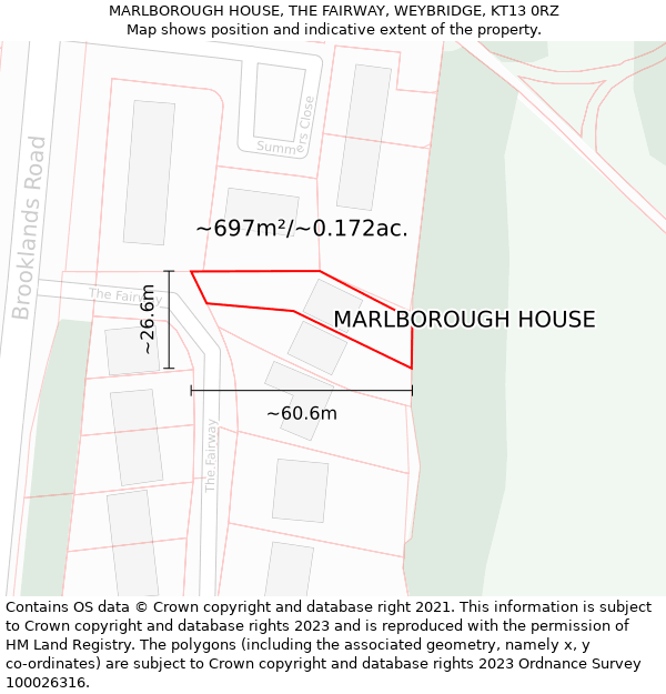 MARLBOROUGH HOUSE, THE FAIRWAY, WEYBRIDGE, KT13 0RZ: Plot and title map
