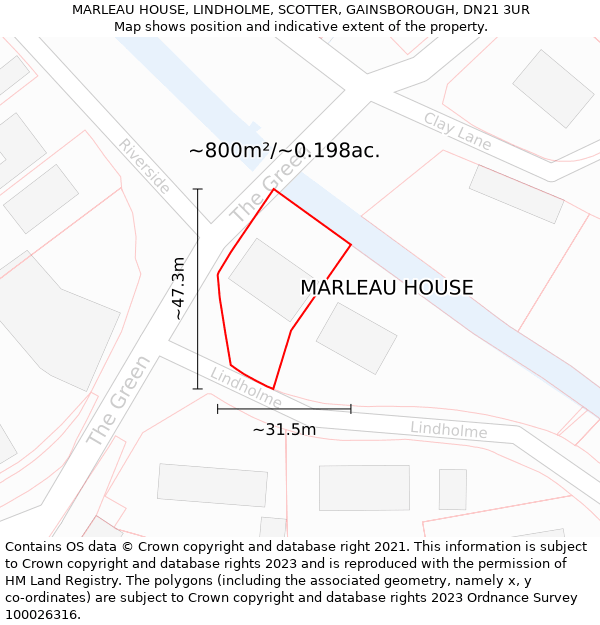 MARLEAU HOUSE, LINDHOLME, SCOTTER, GAINSBOROUGH, DN21 3UR: Plot and title map