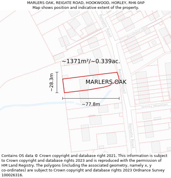 MARLERS OAK, REIGATE ROAD, HOOKWOOD, HORLEY, RH6 0AP: Plot and title map