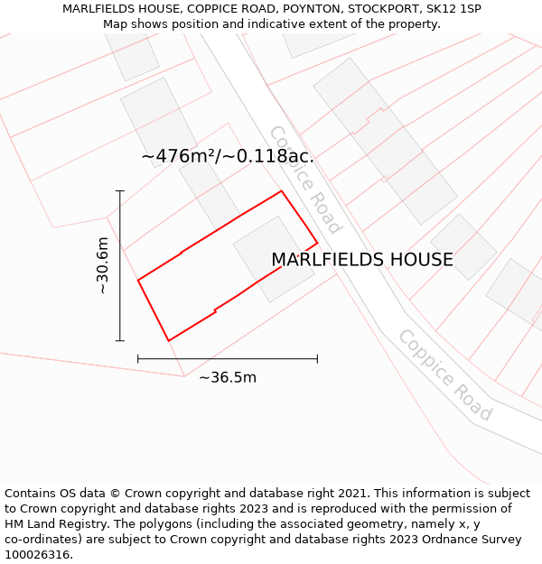 MARLFIELDS HOUSE, COPPICE ROAD, POYNTON, STOCKPORT, SK12 1SP: Plot and title map