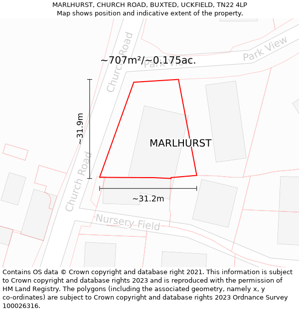 MARLHURST, CHURCH ROAD, BUXTED, UCKFIELD, TN22 4LP: Plot and title map