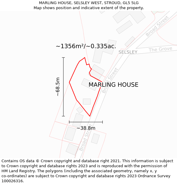 MARLING HOUSE, SELSLEY WEST, STROUD, GL5 5LG: Plot and title map