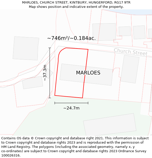 MARLOES, CHURCH STREET, KINTBURY, HUNGERFORD, RG17 9TR: Plot and title map