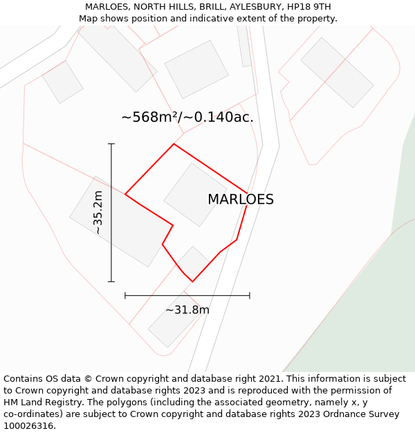 MARLOES, NORTH HILLS, BRILL, AYLESBURY, HP18 9TH: Plot and title map