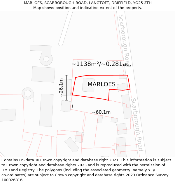 MARLOES, SCARBOROUGH ROAD, LANGTOFT, DRIFFIELD, YO25 3TH: Plot and title map