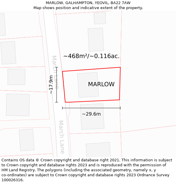 MARLOW, GALHAMPTON, YEOVIL, BA22 7AW: Plot and title map