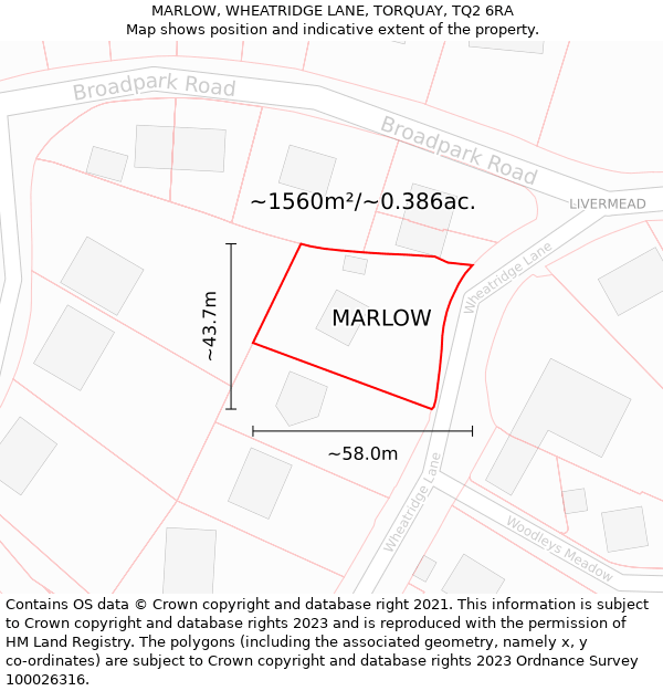 MARLOW, WHEATRIDGE LANE, TORQUAY, TQ2 6RA: Plot and title map