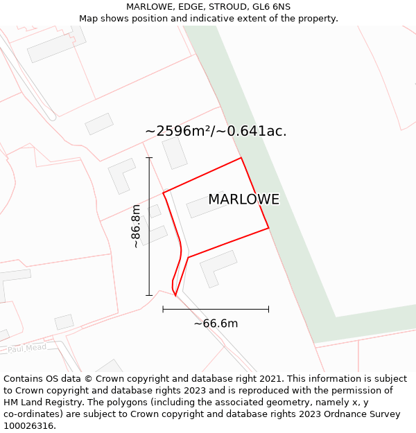 MARLOWE, EDGE, STROUD, GL6 6NS: Plot and title map