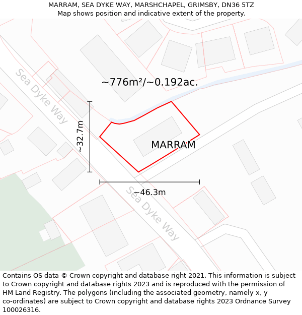 MARRAM, SEA DYKE WAY, MARSHCHAPEL, GRIMSBY, DN36 5TZ: Plot and title map