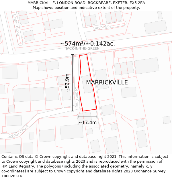 MARRICKVILLE, LONDON ROAD, ROCKBEARE, EXETER, EX5 2EA: Plot and title map