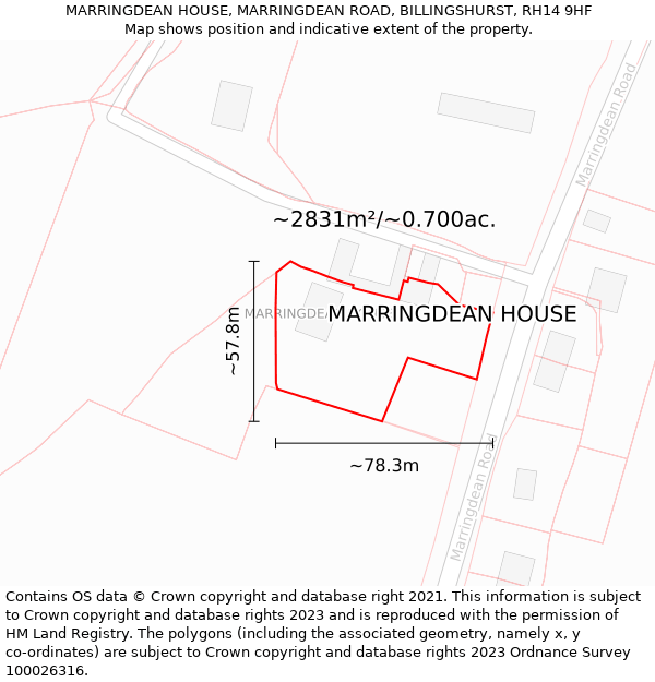 MARRINGDEAN HOUSE, MARRINGDEAN ROAD, BILLINGSHURST, RH14 9HF: Plot and title map