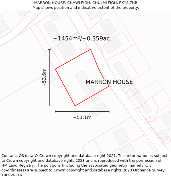 MARRON HOUSE, CHAWLEIGH, CHULMLEIGH, EX18 7HR: Plot and title map