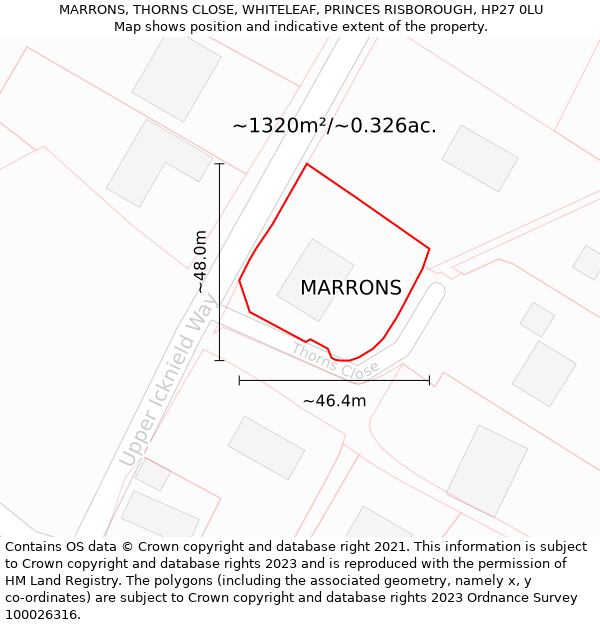 MARRONS, THORNS CLOSE, WHITELEAF, PRINCES RISBOROUGH, HP27 0LU: Plot and title map