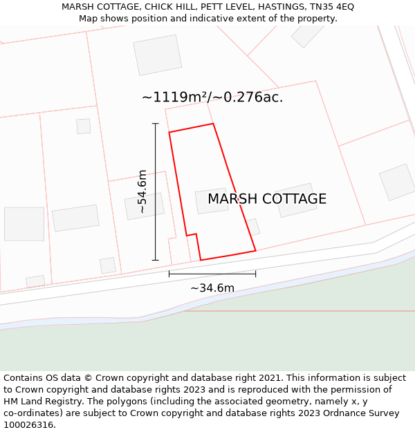 MARSH COTTAGE, CHICK HILL, PETT LEVEL, HASTINGS, TN35 4EQ: Plot and title map