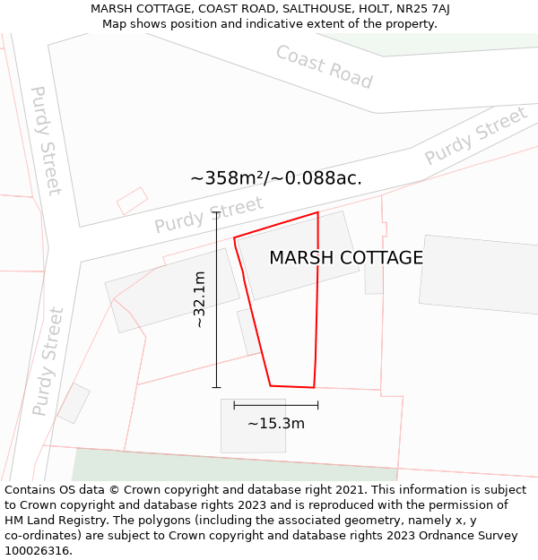 MARSH COTTAGE, COAST ROAD, SALTHOUSE, HOLT, NR25 7AJ: Plot and title map