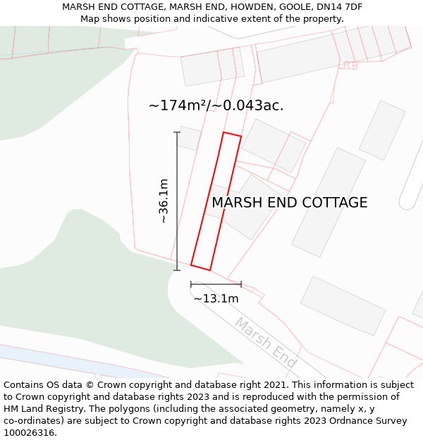 MARSH END COTTAGE, MARSH END, HOWDEN, GOOLE, DN14 7DF: Plot and title map