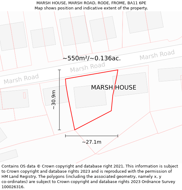 MARSH HOUSE, MARSH ROAD, RODE, FROME, BA11 6PE: Plot and title map