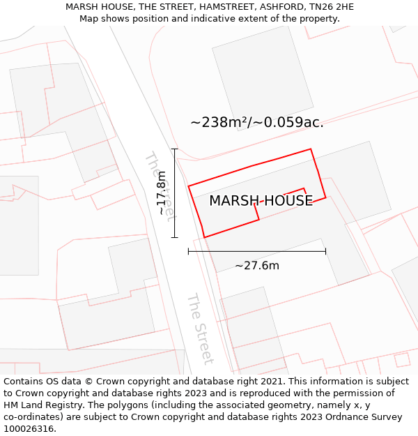 MARSH HOUSE, THE STREET, HAMSTREET, ASHFORD, TN26 2HE: Plot and title map