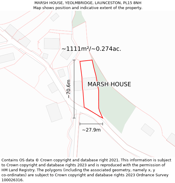 MARSH HOUSE, YEOLMBRIDGE, LAUNCESTON, PL15 8NH: Plot and title map