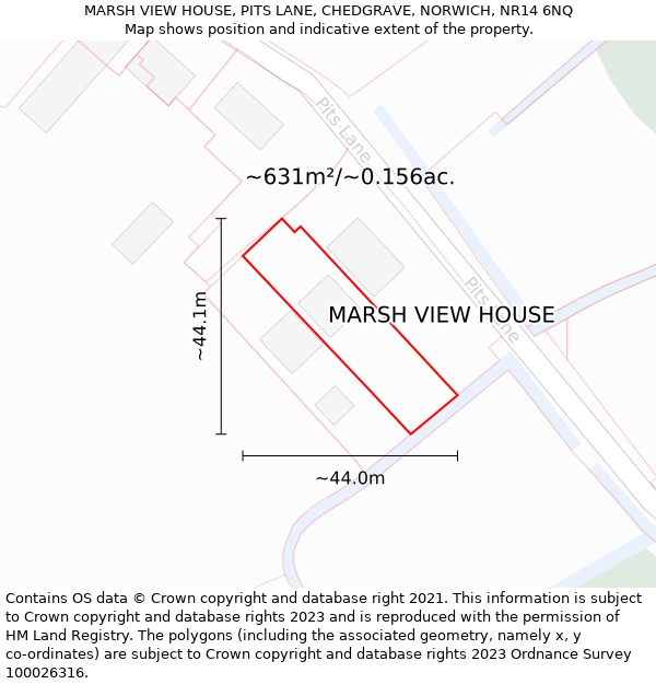 MARSH VIEW HOUSE, PITS LANE, CHEDGRAVE, NORWICH, NR14 6NQ: Plot and title map