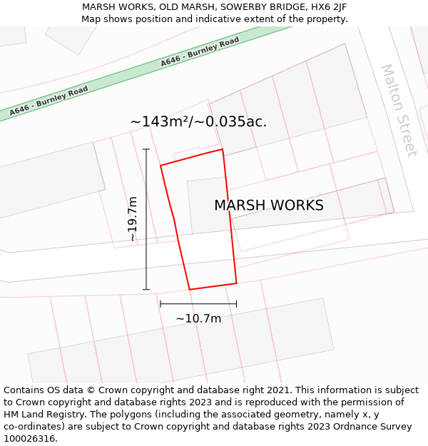 MARSH WORKS, OLD MARSH, SOWERBY BRIDGE, HX6 2JF: Plot and title map