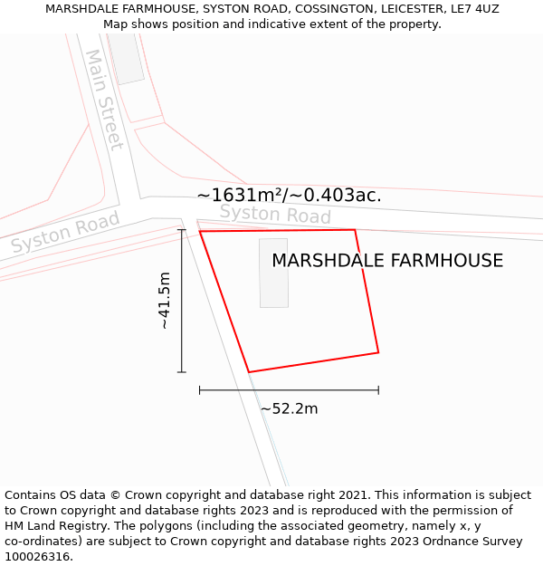 MARSHDALE FARMHOUSE, SYSTON ROAD, COSSINGTON, LEICESTER, LE7 4UZ: Plot and title map