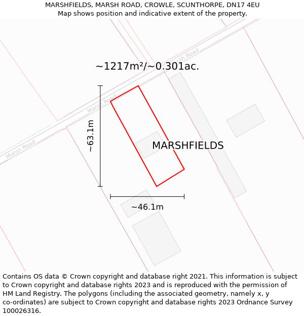 MARSHFIELDS, MARSH ROAD, CROWLE, SCUNTHORPE, DN17 4EU: Plot and title map