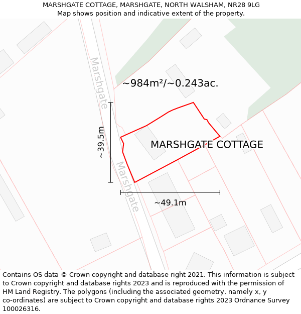 MARSHGATE COTTAGE, MARSHGATE, NORTH WALSHAM, NR28 9LG: Plot and title map