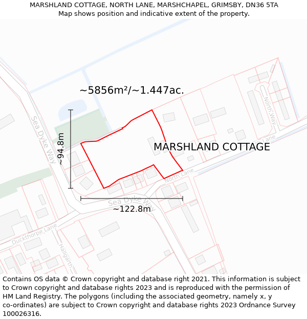 MARSHLAND COTTAGE, NORTH LANE, MARSHCHAPEL, GRIMSBY, DN36 5TA: Plot and title map